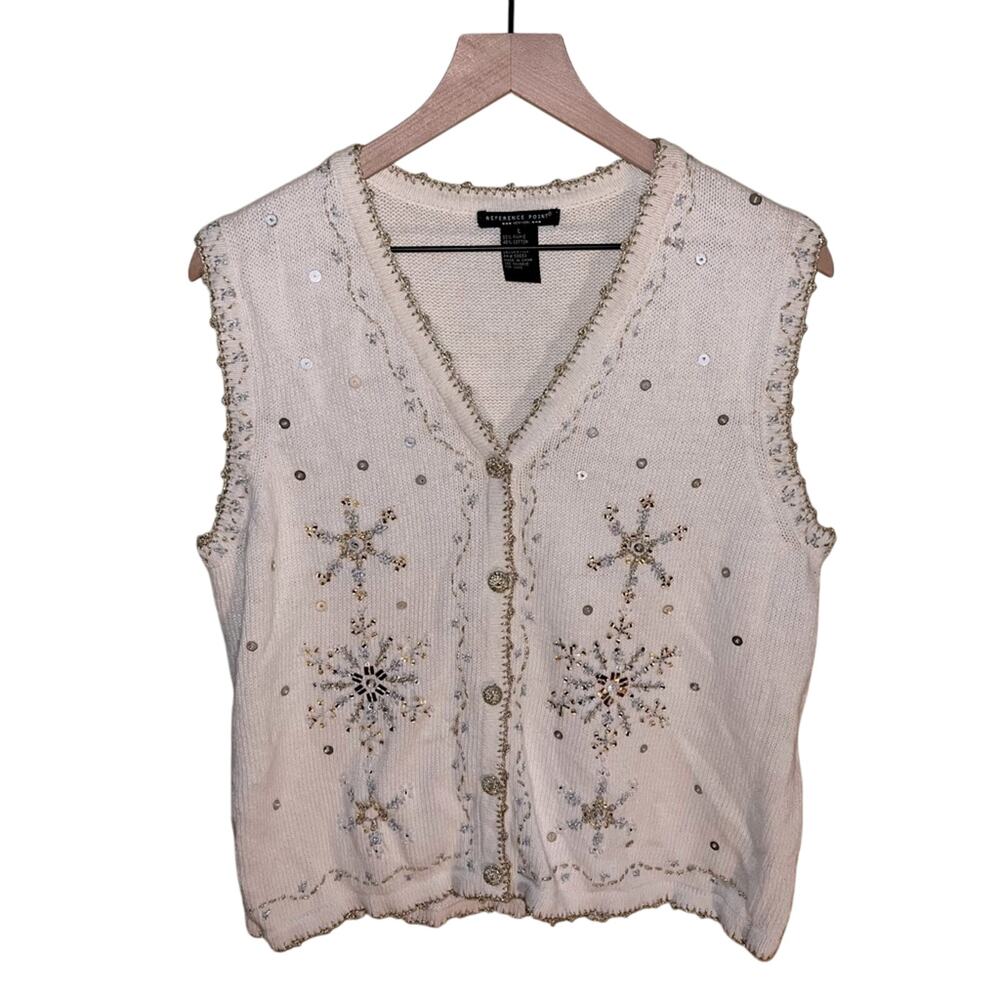 VINTAGE REFERENCE POINT Beaded and embroidered christmas sweater vest L